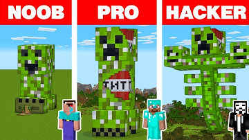 Minecraft NOOB vs PRO vs HACKER: CREEPER STATUE HOUSE BUILD CHALLENGE / Animation