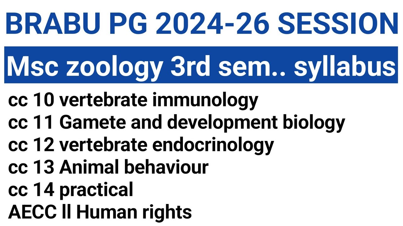 M.sc zoology 3rd semester syllabus Bihar University Muzaffarpur session 2022426 brabu pg zoology 