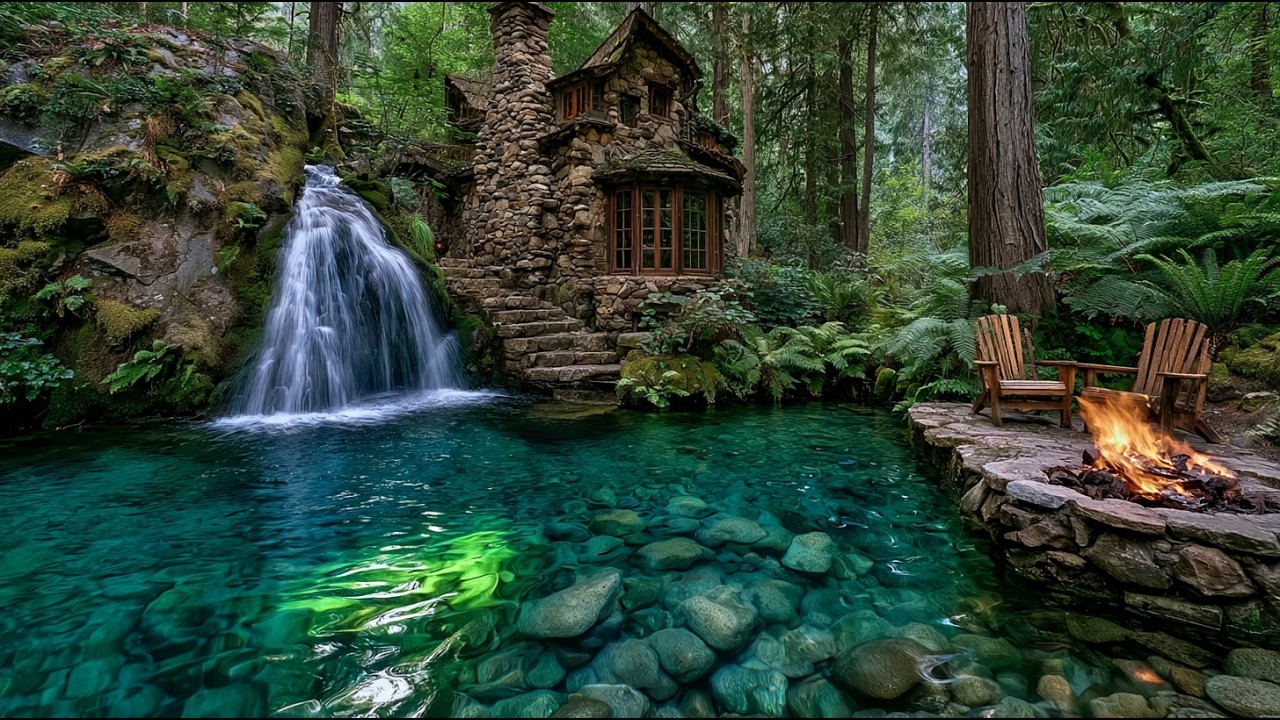 Fall Asleep Fast in a Quiet Forest Cabin 🌙 Soft Piano & River Ambience