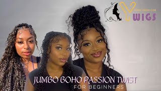 detailed Long Jumbo Boho passion twist + faux baby hairs | Ft Ywigs | Rubber band Method