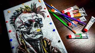 Stone Art: Punk Skull - Engraving and Painting