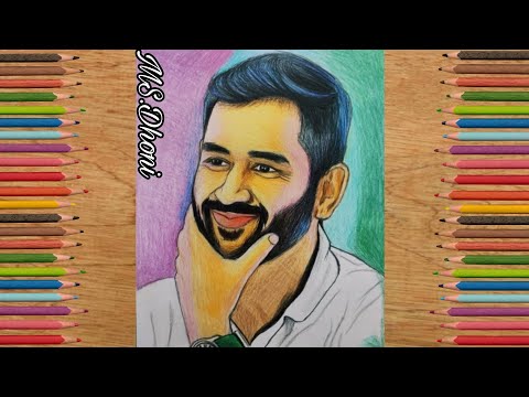 Drawing Ms Dhoni A tribute |The legend| Doms colour pencil - YouTube