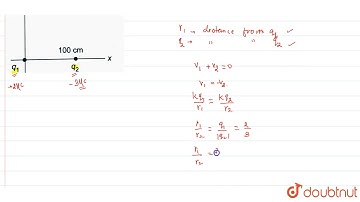 A point charge q_1 = + 2muC is placed at the origin of coordinates. A second charge, q_2 = - 3mu...
