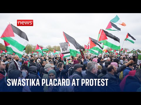 Man arrested for carrying swastika placard at pro-Palestinian protest.