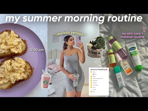 my realistic SUMMER morning routine☀️🍉|روتيني الصباحي في الصيف🌷🍳(life update💻,grocery🥬,grwm💄)