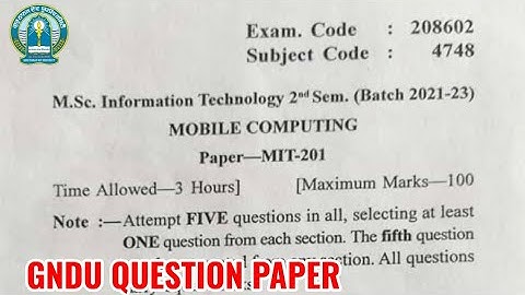 Gndu Msc IT 2nd Semester Mobile Computing Question Paper | Msc it 2nd Semester Question Paper 2024