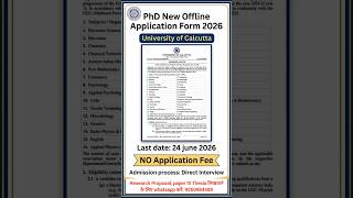 PhD New Application Form, #directinterview #phdadmission2026 #culcuttauniversity #shorts