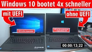 Windows 10 startet 4x schneller  mit UEFI vs. ohne UEFI (BIOS)  Booten beschleunigen  [4K]