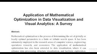 Application of Mathematical Optimization in Data Visualization and Visual Analytics A Survey