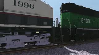 TRS22: BNSF Patched SD60M Leads a Empty Wellcar Train Through The BNSF Linw With BNSF 1996 Leading.