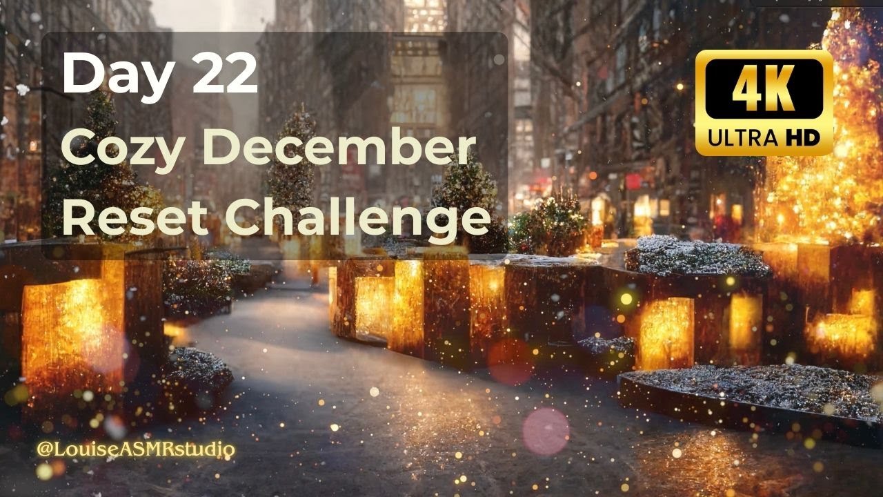 Day 22 | Magical Winter City Ambience | Soft Jazz, Snowfall & Golden Lights | 4K ASMR