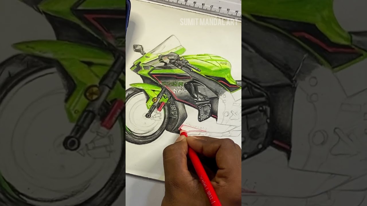 僕が10秒ぐらいで描いた絵 How to draw KAWASAKI NINJA ZX10R 2022 motorcycle / drawing