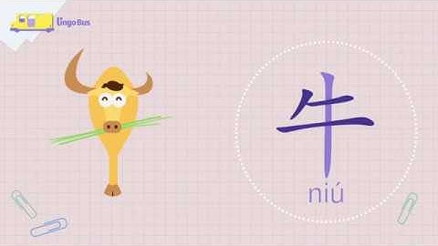 "Chinese Character is Fun!" with Lingo Bus--- Cow niú 牛 | learning Chinese for kids