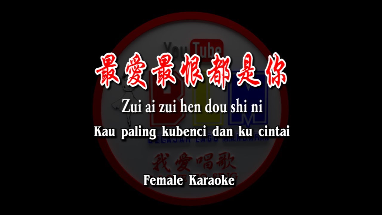 Zui ai zui hen dou shi ni - 最爱最恨都是你 - Female - Karaoke - Terjemahan - Pinyin - Lyrics - Lirik