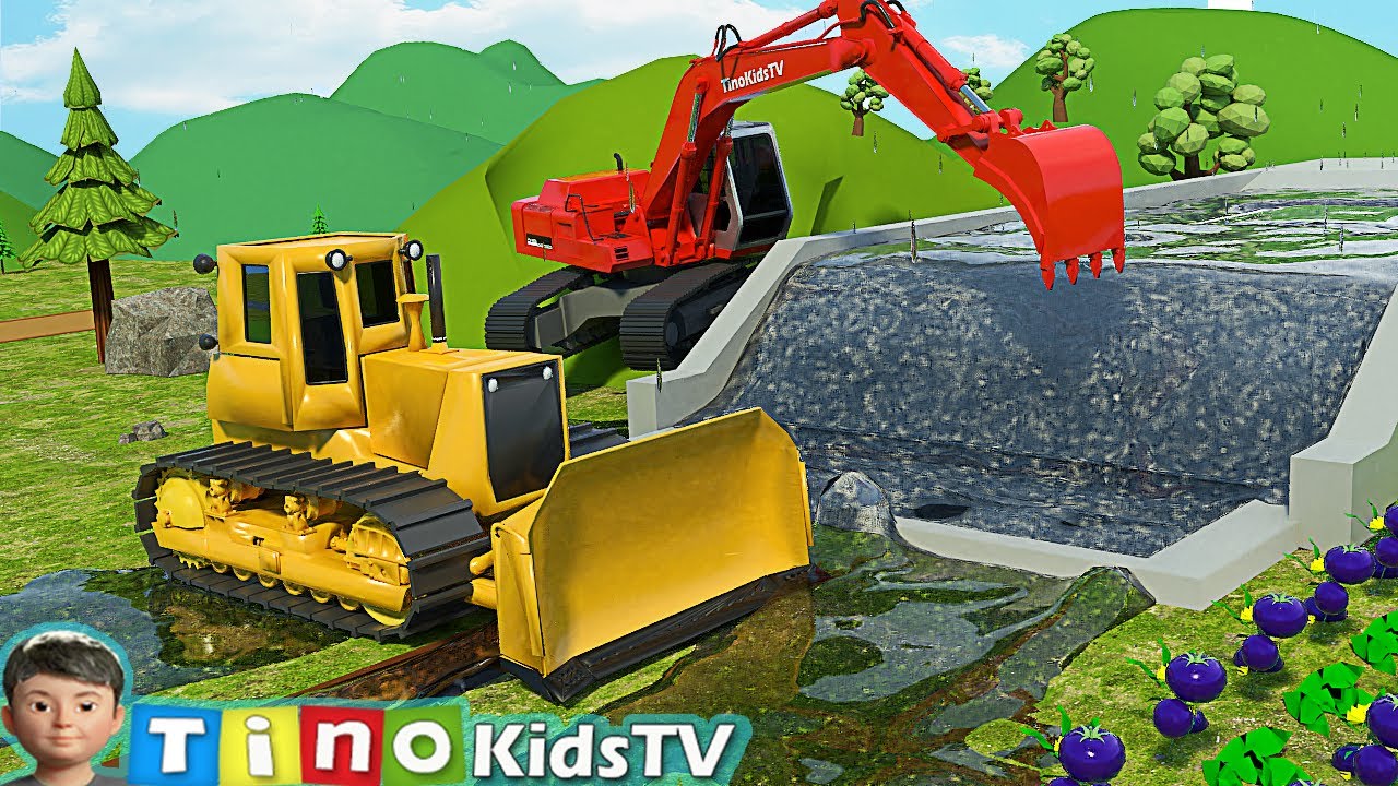 Bulldozer  Construction Trucks for Kids  Farm Water Reservoir Construction