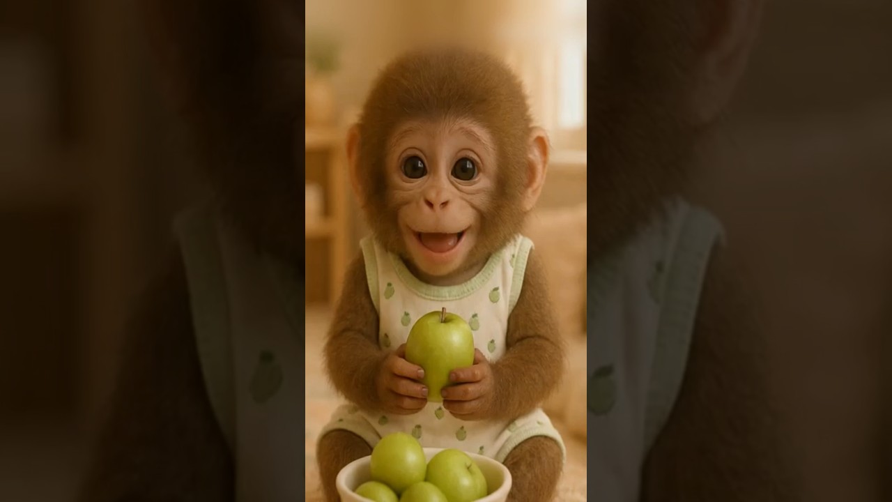 Momo Coco’s Green Apple Crunch Attack! 🍏🐒😄