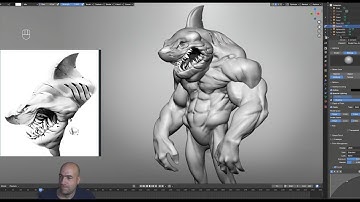 Sculpting Shark Man in Blender for about 1h and 30 min.