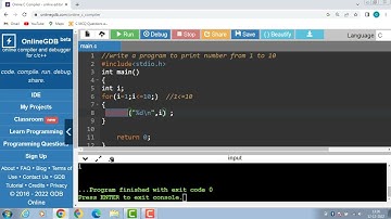C Program  to print number from 1 to 10 using for loop.