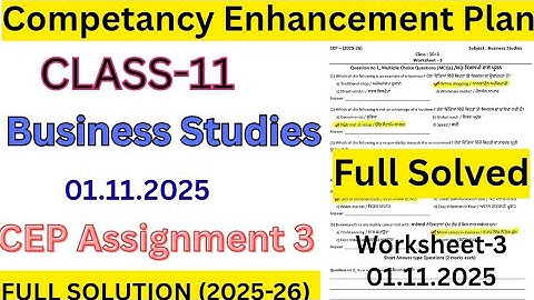 Class 11th Business Studies Worksheet November 2025 | 11th Class Business Studies 01 November 2025