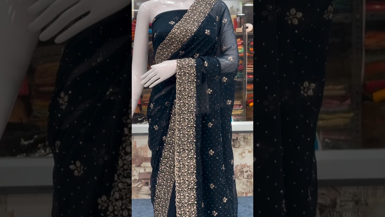 black colour Mein new design diamond work saree 