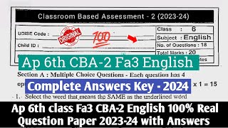💯6th class Fa3 English question paper 2024|6th class english CBA-2 Fa3 question paper 2024 answers