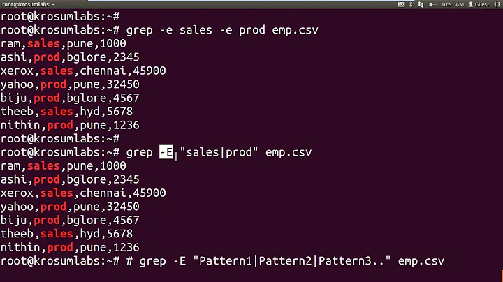 Unix Filters - 2 (Extended grep - egrep ; grep - E ;  grep -e ; grep -f )