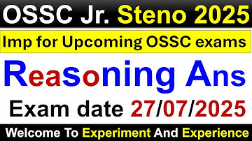 Reasoning OSSC Jr Stenographer Prelim Questions 2025 | #ossc #osscexam #ossccgl #osscje #eaeodisha