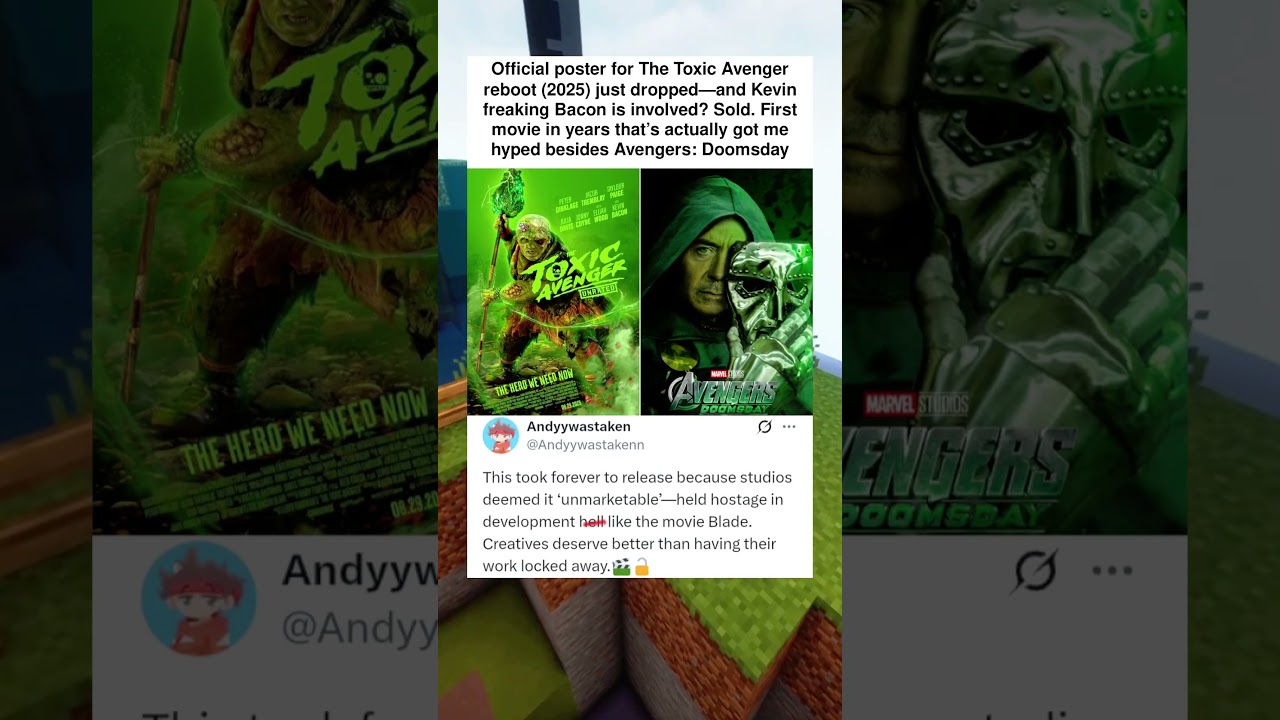 Official poster for The Toxic Avenger reboot (2025) just dropped—and Kevin Bacon is involved? Sold.