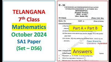 7th class SA1 Maths 2024 - 2025 exam question paper Mathematics with key Telangana TG TS Set D56