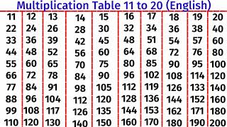 Table 11 to 20 in English Version। Pahada 11 Se 20 Tak English Mein। Multiplication Table।