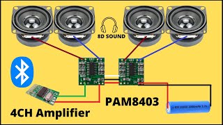 How to connect 4 speakers to a one bluetooth module//PAM8403//8D Sound