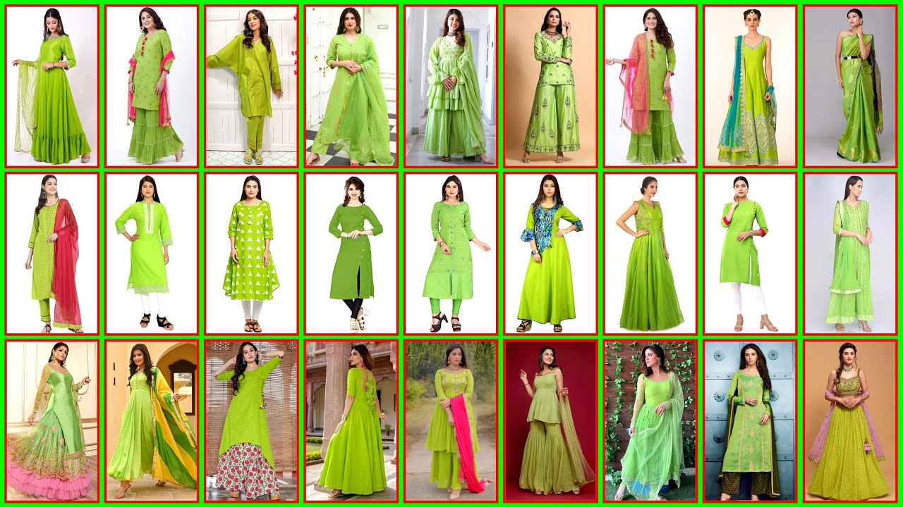 Light-Green Plain Cotton Kurta And Skirt With Dupatta - Thread & Button -  2840904