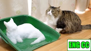 Returning to the room, only to find a snow sculpture of a cat! BossKichi’s reaction was….【Eng CC】