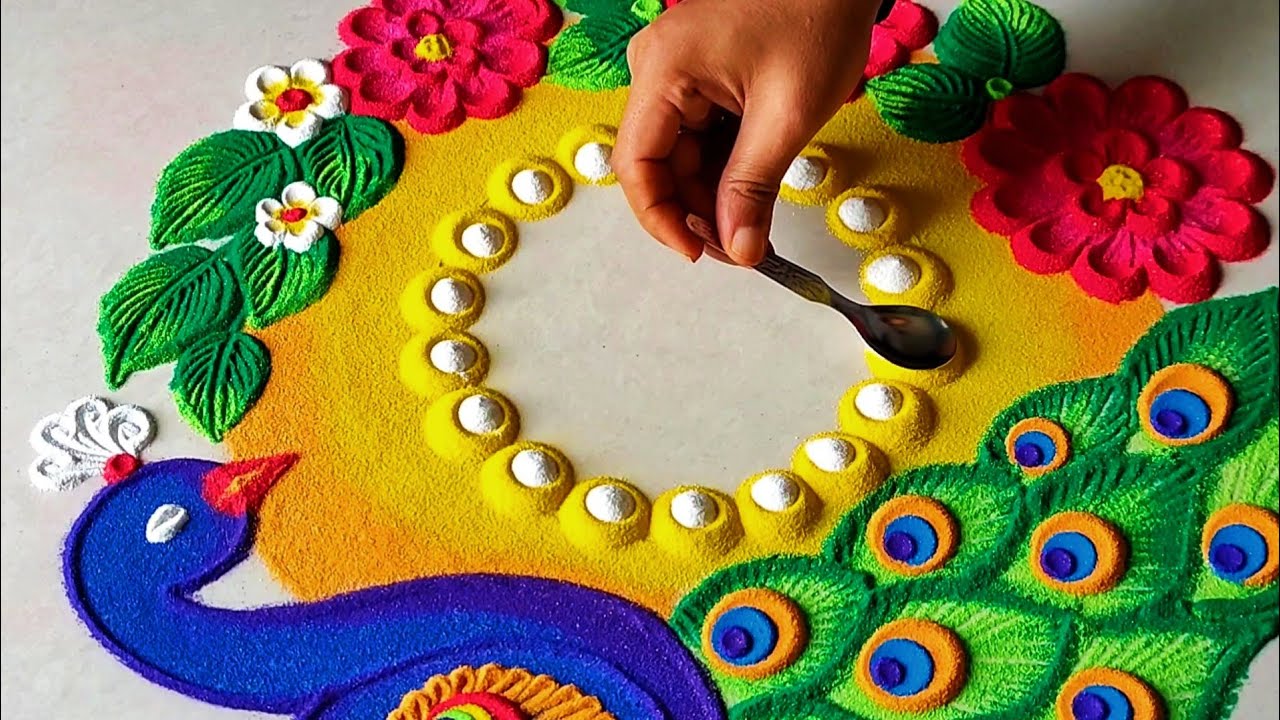 PEACOCK RANGOLI DESIGN / EASY RANGOLI PEACOCK / JANMASHTAMI ...