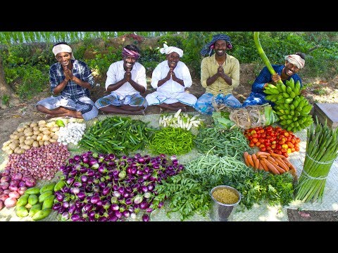 king-of-vegetable-recipe-|-sambar-recipe-with-four-side-dish-|-veg-village-food-cooking-in-village