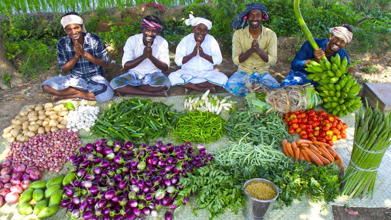 KING of VEGETABLE Recipe | SAMBAR Recipe with Four Side Dish | Veg Village Food Cooking in Village