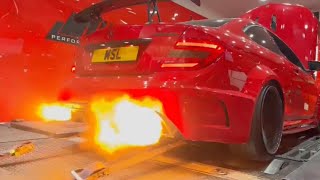 Flaming Mercedes C63 at MSL Performance after our stage 2 remap and dyno package 🔥