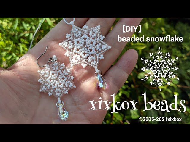 DIY】xixkox beads ❄シードビーズで編む雪の結晶のペンダントトップ