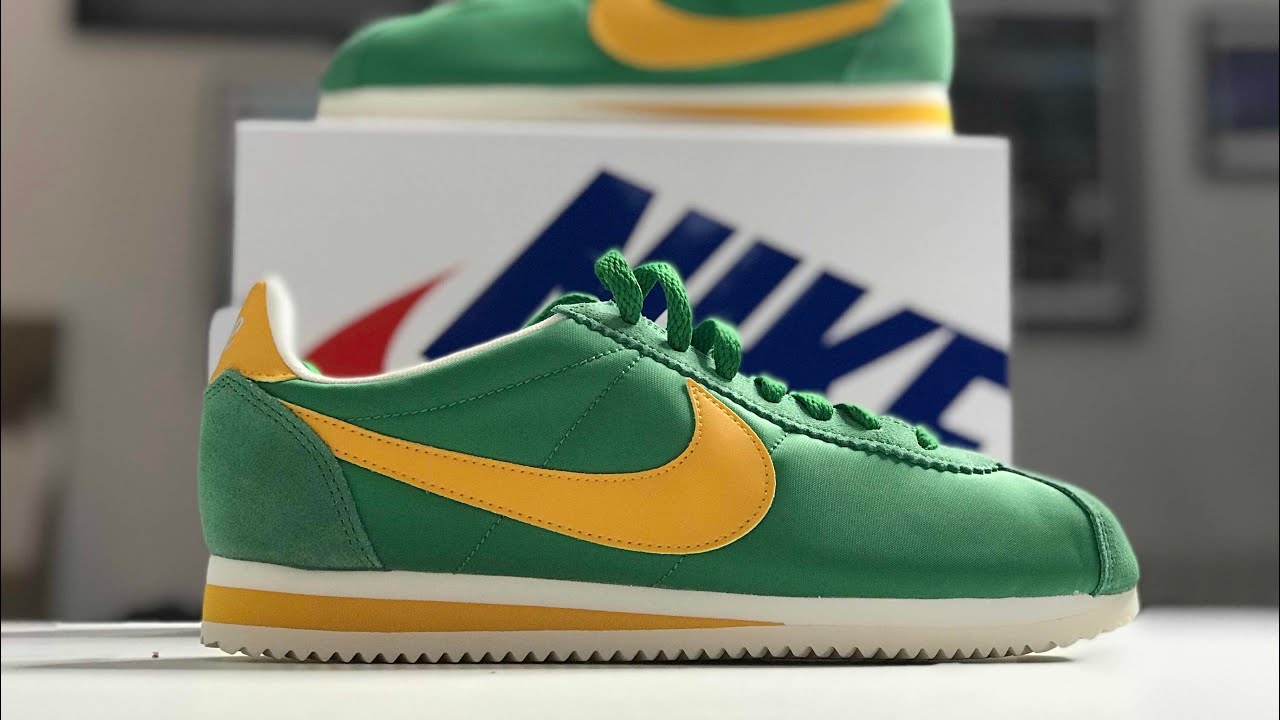 nike cortez green yellow