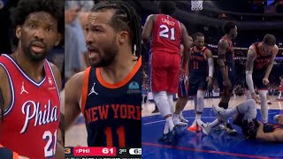 JALEN BRUNSON YELLS AT JOEL EMBIID "WHAT WAS THAT FOR?!" AFTER ELBOWED! THEN LATER GOES AT HIM!