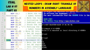 COAL Lab 07 Part 03 | Right Triangle Pattern of  Numbers in Assembly Language | DOSBox
