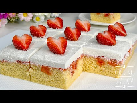 Soft Vanilla Sponge Strawberry Cake! Simple and very tasty!
