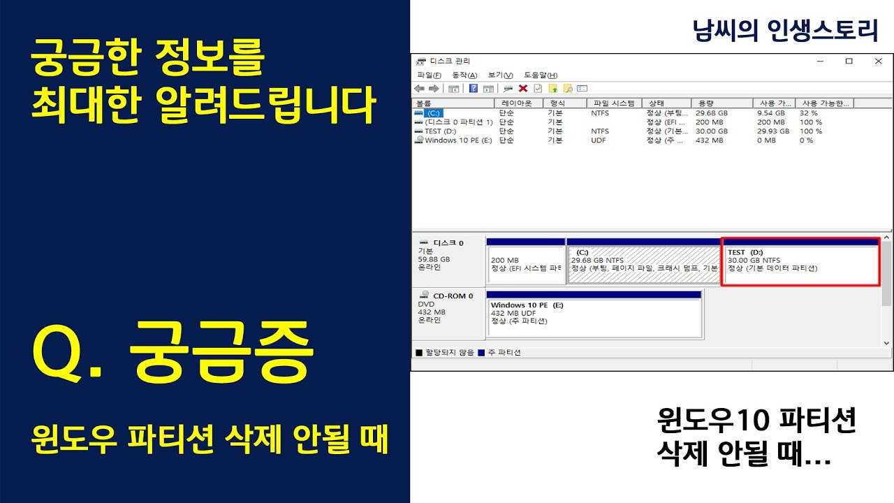 Update 윈도우10 파티션 삭제 안될 때 CMD 이용방법
