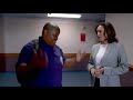 Kamala Harris walks a day in the shoes of security officer Delores McDaniel