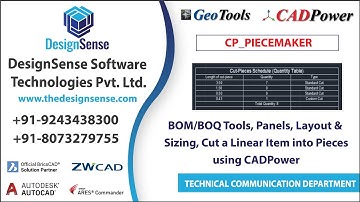 CADPower Tutorials: BOM/BOQ Tools, Panels, Layout & Sizing, Cut a Linear Item into Pieces | Rakesh