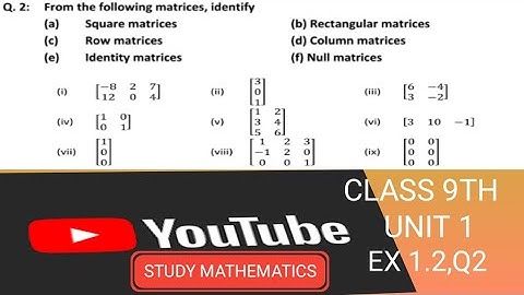 Identify Row,Column,square,Rectangular,identity and null matrices #mathshort #mathskill #class9maths
