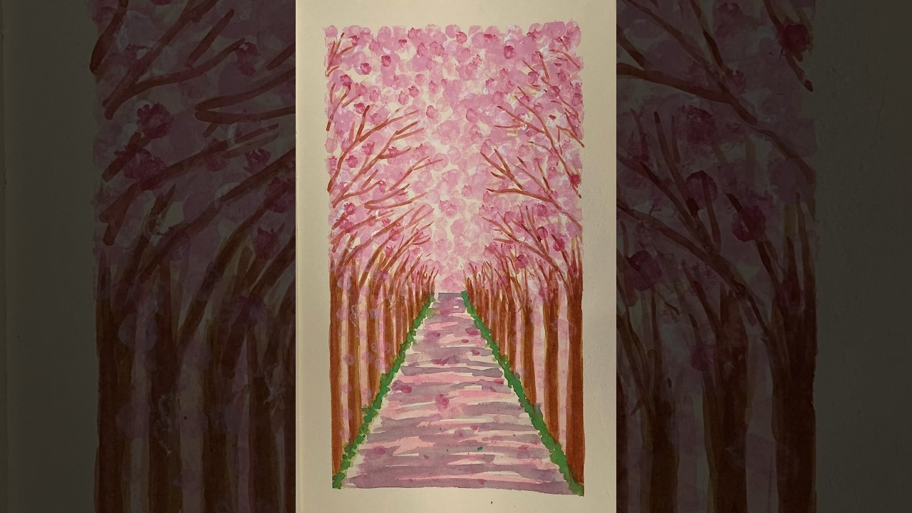 櫻花大道 - easy painting - cherry blossoms - easy learning