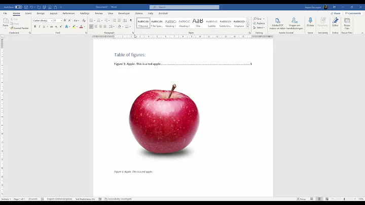 How to shorten a caption for a table of figures in Microsoft Word?