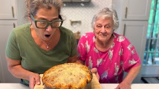 Sunday dinner menu Rigatoni Cake! Crispy on the outside, cheesy and loaded with flavor on the inside