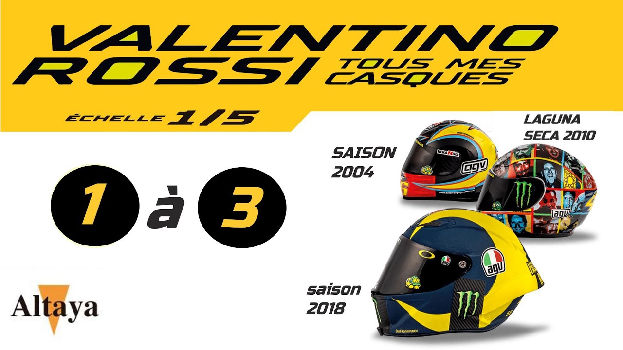Valentino Rossi tous mes casques N°1 à 3 échelle 1/5 Altaya - YouTube